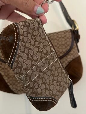 Coach Vtg Soho Mini Signature Coin Purse in Brown Suede Chocolate Jaquard Mini